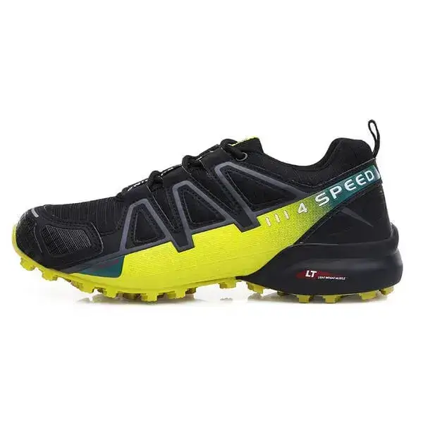 Mens Mesh Hiking Sneakers | Breathable Casual Rubber Platform Shoes in Black, Green, Blue, Grey, Black Yellow