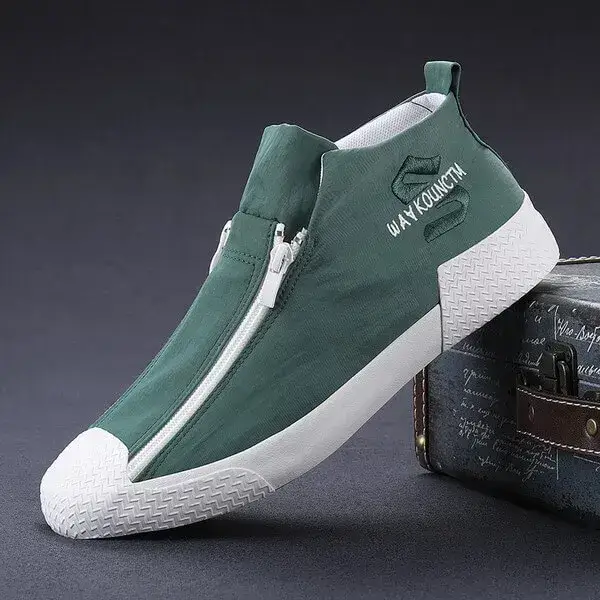 Mens Embroidery Zipper Canvas Shoes | High-Top Casual Comfort in All Black, Black White, Dark Green, Grey, Khaki