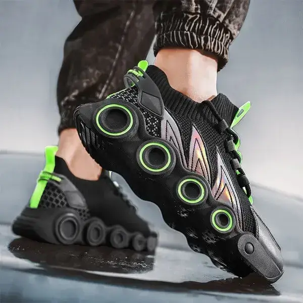 Mens Gradient Mesh Sneakers | Luminescent High-Top Casual Shoes in White, Black