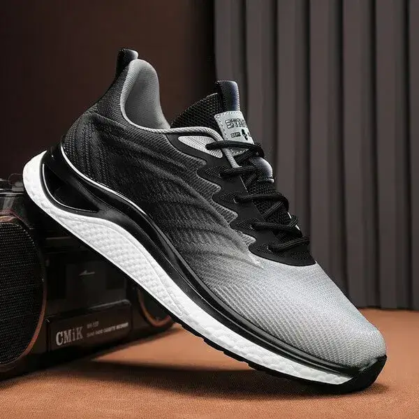 Mens Lightweight Running Sneakers | Light-Reflective Low-Top Sports Shoes in White Blue, White Orange, Black
