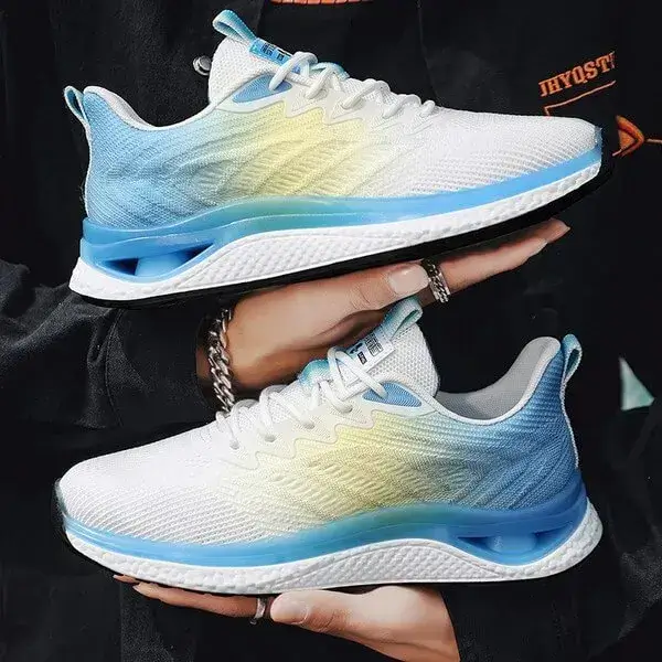 Mens Lightweight Running Sneakers | Light-Reflective Low-Top Sports Shoes in White Blue, White Orange, Black